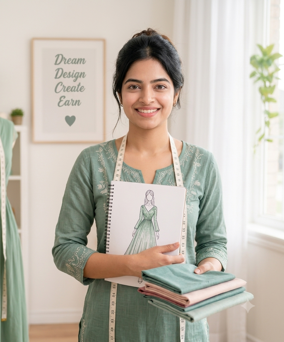 Woman learning fashion design